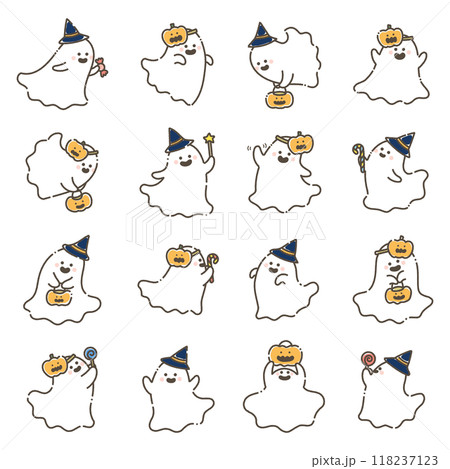 楽しそうなハロウィンのお化け達のゆるいイラスト(セット) 楽しそうなハロウィンのお化け達のゆるいイラスト(セット) 118237123
