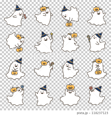 一組看起來有趣的萬聖節鬼魂的鬆散插圖(組) 一組看起來有趣的萬聖節鬼魂的鬆散插圖(組) 118237123