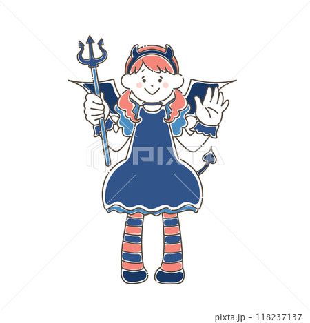ハロウィンの仮装[小悪魔]をする女の子のゆるいイラスト 118237137