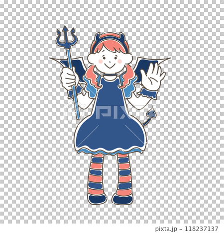 ハロウィンの仮装[小悪魔]をする女の子のゆるいイラスト 118237137
