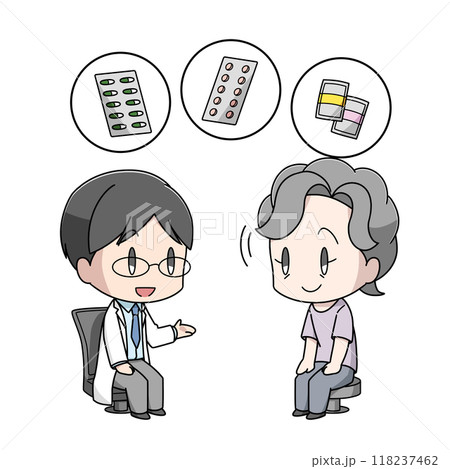 医者から薬の説明を受ける高齢女性のイラスト 118237462