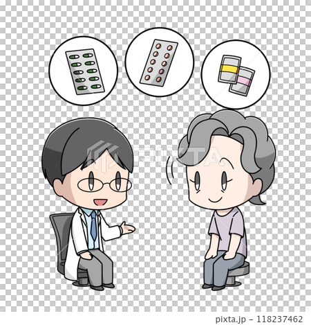 医者から薬の説明を受ける高齢女性のイラスト 118237462