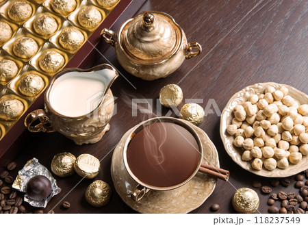Sweets on the background of coffee still life 118237549