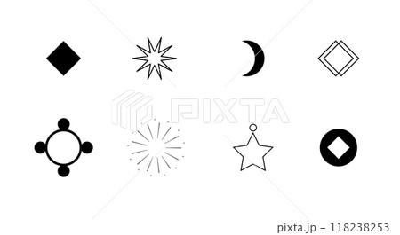 Abstract graphic black and white. Elements of star, sparkle and heart for predictation, astrology and illustration Abstract graphic black and white. Elements of star, sparkle and heart for predictation, astrology and illustration 118238253
