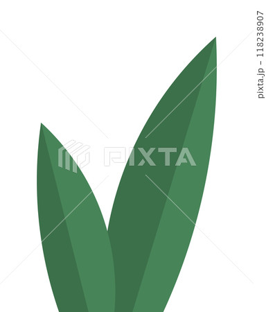 A minimalist vector image of three green leaves on a white backdrop, illustrating themes like sustainability, nature, environmental health, and ecological balance. Perfect for green campaigns. 118238907