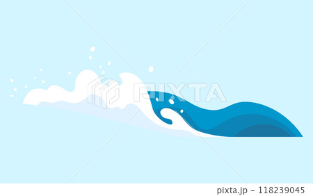Illustration of an ocean wave in motion. Themes of nature, ocean, movement, and waves. Useful for environmental awareness, water sports, and marine conservation. 118239045