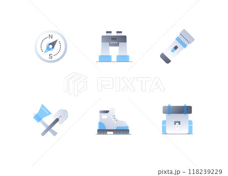 Active holiday on a hike - flat design style icons set Active holiday on a hike - flat design style icons set 118239229