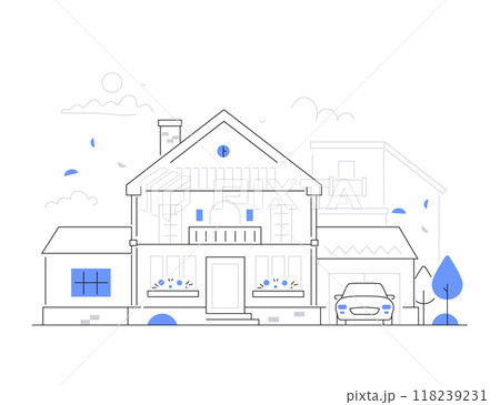 Country house with garage - modern line design style illustration Country house with garage - modern line design style illustration 118239231