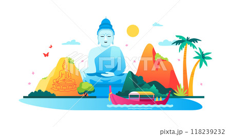 There are never too many Buddha statues - colored vector illustration There are never too many Buddha statues - colored vector illustration 118239232