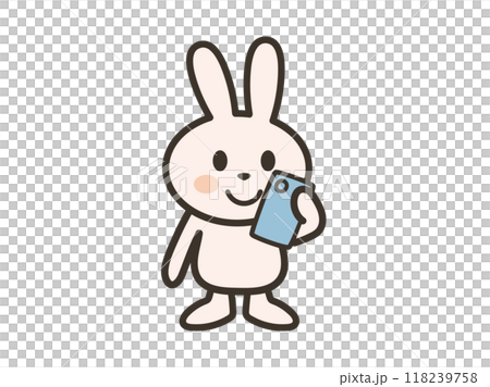 Illustration of a rabbit looking at a smartphone 118239758