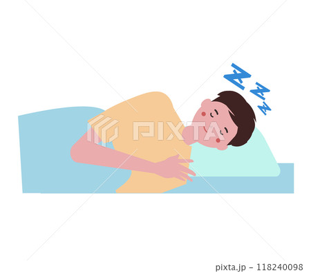 睡眠をする男性。寝る人物のイラスト。ベクターイラスト	 118240098