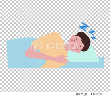 睡眠をする男性。寝る人物のイラスト。ベクターイラスト	 118240098