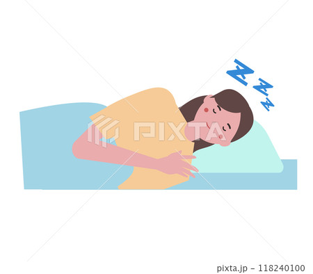 睡眠をする女性。寝る人物のイラスト。ベクターイラスト	 118240100
