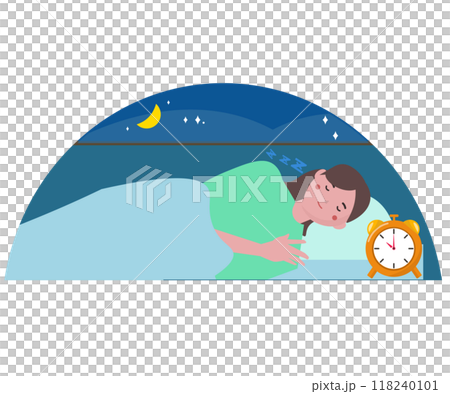 一個女人睡得很香。一個睡覺的人的插圖。規律的生活習慣。向量圖 118240101