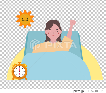 一個早起的女人。我早上醒來。向量圖 118240103