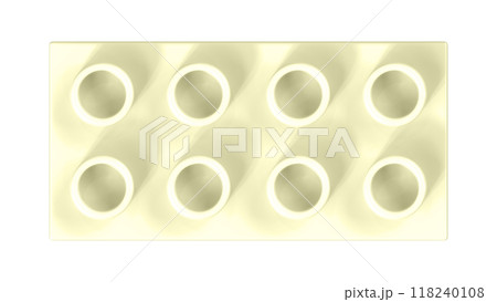 Cream Lego Block Isolated on a White Background. Close Up View of a Plastic Children Game Brick for Constructors, Top View. High Quality 3D Rendering with a Work Path. 8K Ultra HD, 7680x4320, 300 dpi Cream Lego Block Isolated on a White Background. Close Up View of a Plastic Children Game Brick for Constructors, Top View. High Quality 3D Rendering with a Work Path. 8K Ultra HD, 7680x4320, 300 dpi 118240108