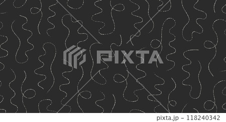 Hand drawn crayon scratches, lines on blackboard. Thin charcoal pencil white strokes vector seamless pattern. 118240342