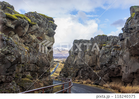 Hiking the Continental Divide at Thingvellir. Hiking the Continental Divide at Thingvellir. 118240375