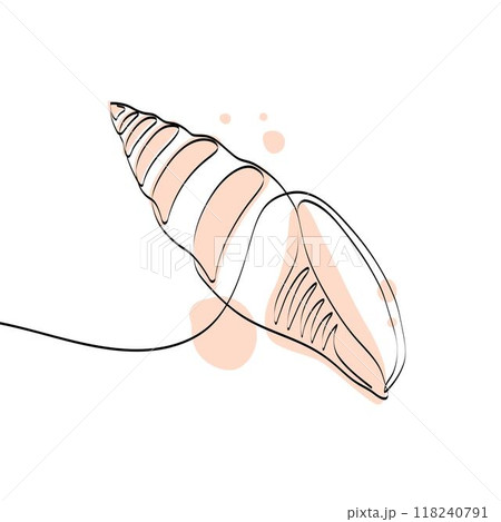 Sea shell in continuous line art drawing style. Hand drawn vector illustration. Minimalist black linear sketch isolated on light background. 118240791
