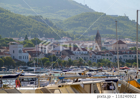 Port of Makarska town, popular tourist resort on the Adriatic sea coastline of Croatia Port of Makarska town, popular tourist resort on the Adriatic sea coastline of Croatia 118240922