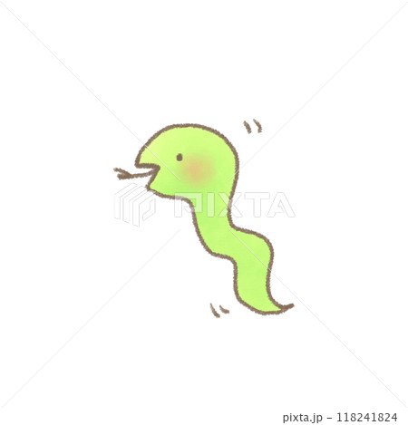 かわいい緑色のヘビの赤ちゃんのデフォルメイラスト 118241824