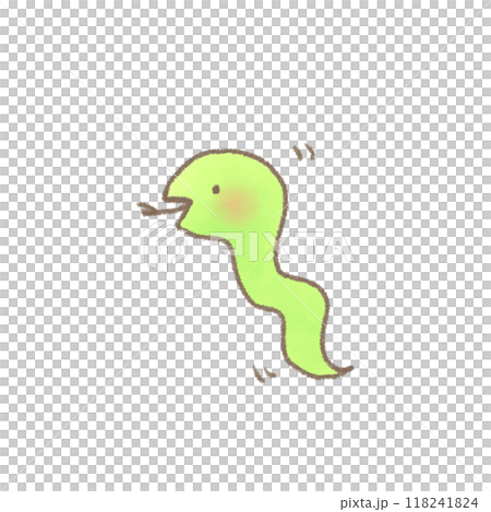 かわいい緑色のヘビの赤ちゃんのデフォルメイラスト 118241824