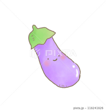 シンプルな紫色の茄子のデフォルメイラスト シンプルな紫色の茄子のデフォルメイラスト 118241826