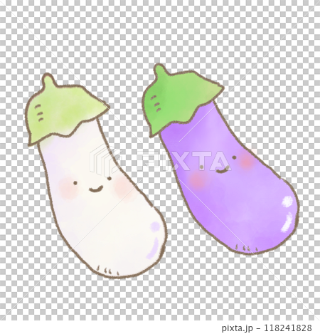 Cute deformed illustration of white and purple eggplants 118241828