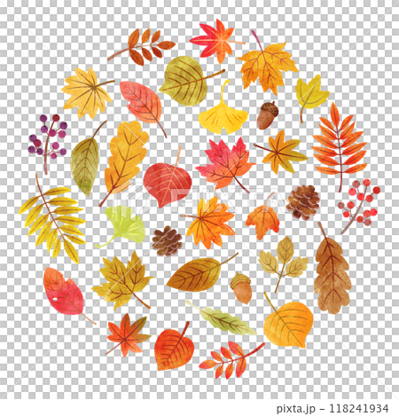 手繪水彩風格秋葉圓形 手繪水彩風格秋葉圓形 118241934