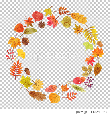Hand-drawn watercolor autumn leaves round frame Hand-drawn watercolor autumn leaves round frame 118241935