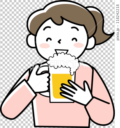 A woman drinking beer with relish A woman drinking beer with relish 118242218