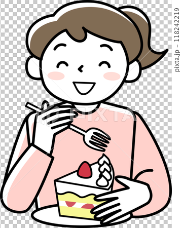 A woman eating snacks with a smile 118242219