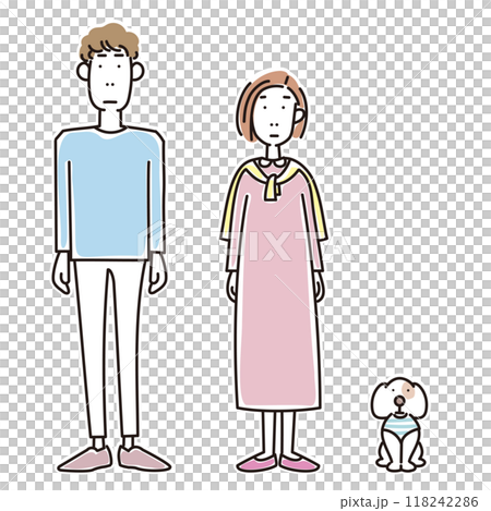 おしゃれな若い夫婦と可愛い子犬 118242286