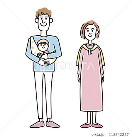 赤ちゃんを抱っこするおしゃれな若い夫婦 118242287