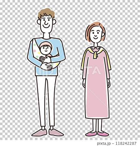 赤ちゃんを抱っこするおしゃれな若い夫婦 118242287