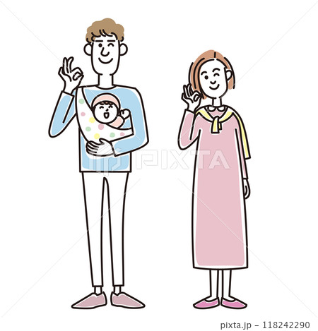 赤ちゃんを抱っこするおしゃれな若い夫婦 赤ちゃんを抱っこするおしゃれな若い夫婦 118242290