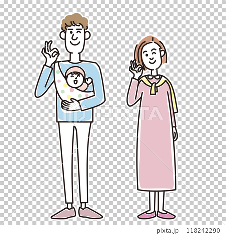 赤ちゃんを抱っこするおしゃれな若い夫婦 赤ちゃんを抱っこするおしゃれな若い夫婦 118242290