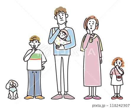 おしゃれな若い夫婦と子供たちと子犬 おしゃれな若い夫婦と子供たちと子犬 118242307