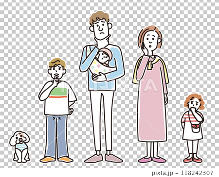 おしゃれな若い夫婦と子供たちと子犬 おしゃれな若い夫婦と子供たちと子犬 118242307