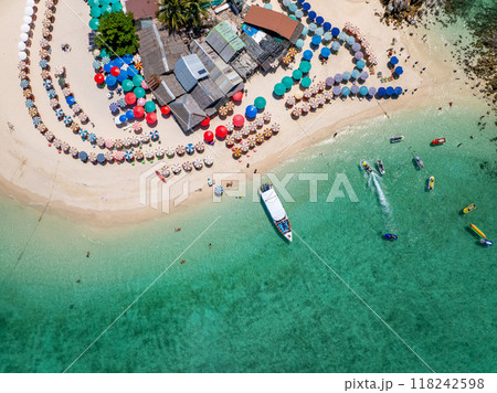 Koh Khai island Aerial drone view beautiful coral reefs and white sand beach, Phuket, Thailand Koh Khai island Aerial drone view beautiful coral reefs and white sand beach, Phuket, Thailand 118242598