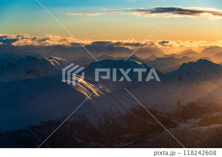 Aerial view of mountain landscape in winter season, Norway, Europe 118242608