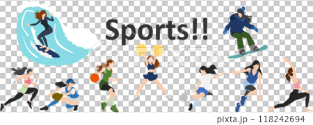 スポーツをする女性たちのイラスト スポーツをする女性たちのイラスト 118242694