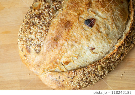 Homemade bread, sourdough wheat loaf with seeds 118243185
