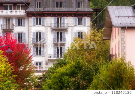 Autumn trees,houses in center of Chamonix, France Autumn trees,houses in center of Chamonix, France 118243186
