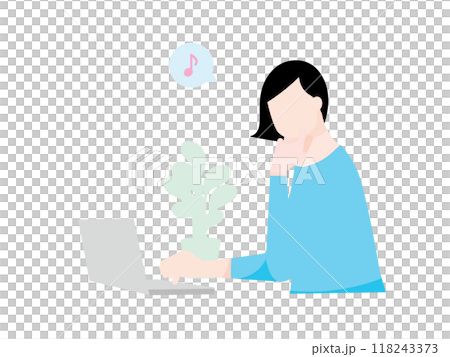 遠距工作的商務人士或線上購物的女性的向量圖解 118243373