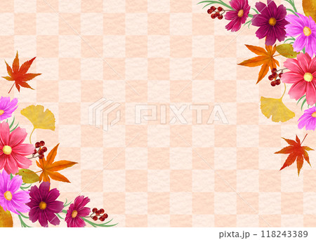 秋の和風フレーム背景　市松模様 118243389
