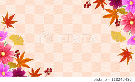 秋の和風フレーム背景 市松模様 16:9 秋の和風フレーム背景 市松模様 16:9 118243450