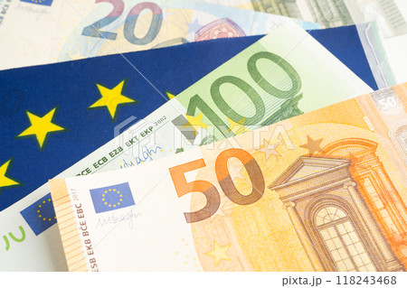 Euro banknote and coin, Europe money, economy finance exchange trade investment. 118243468