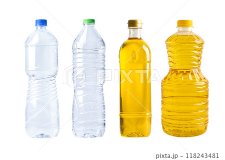 Water and Vegetable oil in different bottle for cooking isolated on white background. 118243481