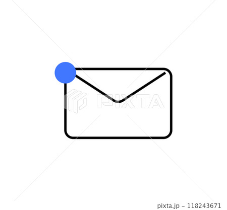 Envelope icon with a blue notification dot on top left corner indicating new messages or updates. Simple, modern, minimalistic style illustration perfect for email, messaging apps, notifications. Envelope icon with a blue notification dot on top left corner indicating new messages or updates. Simple, modern, minimalistic style illustration perfect for email, messaging apps, notifications. 118243671